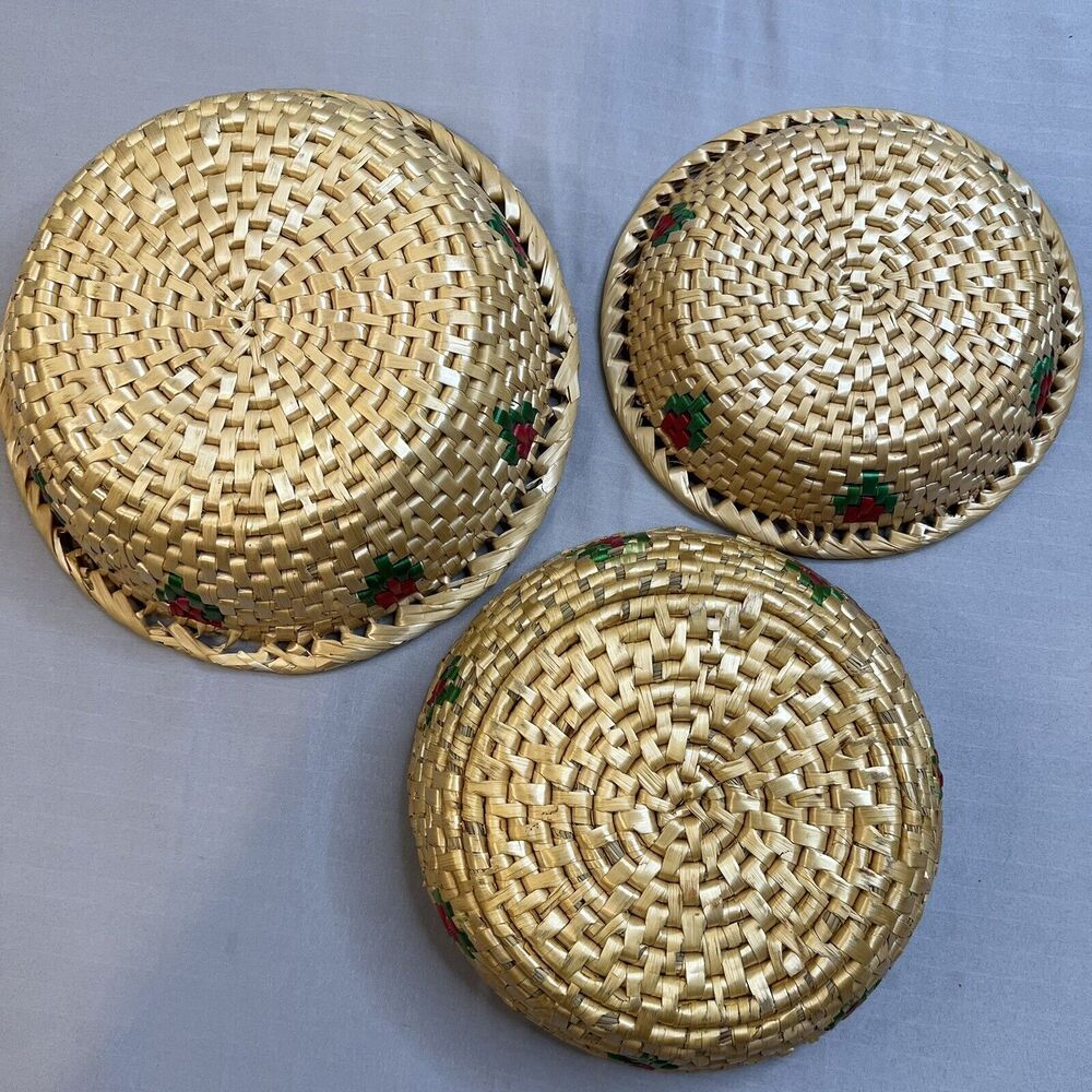 Set of 3 Woven Wicker Nesting Baskets Rose Floral Decorative - Picture 2 of 8
